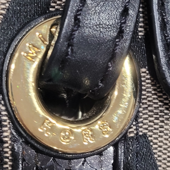 Michael Kors Purse All Over Logo Sequins  & Leather Straps Gold Accent Grommets - Picture 10 of 10
